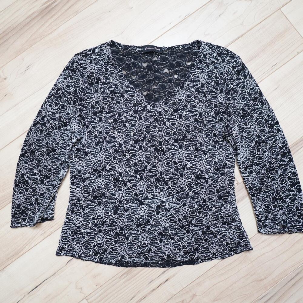 Brittany Black black silver shimmer lace top size L y2k party goth vintage